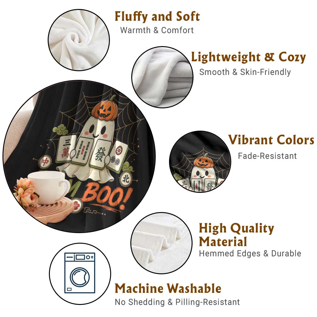 Halloween Ghost Playing Mahjong Spooky Boo Funny Costume Throw Blanket Mahjong Lover Gift