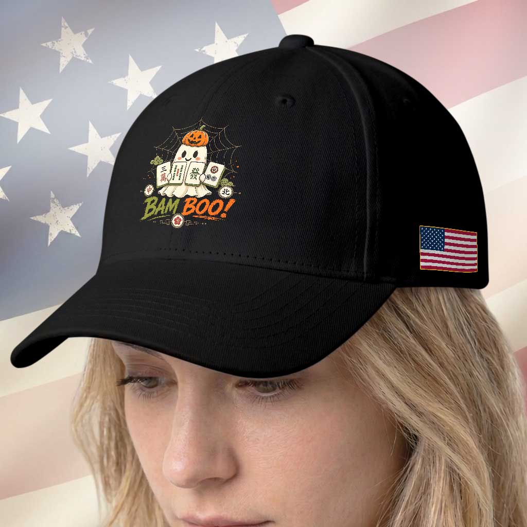 Halloween Ghost Playing Mahjong Spooky Boo Funny Costume Baseball Cap Mahjong Lover Gift