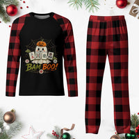 Halloween Ghost Playing Mahjong Spooky Boo Funny Costume Plaid Pajama Set Mahjong Lover Gift