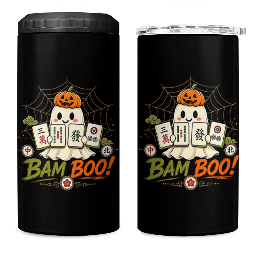 Halloween Ghost Playing Mahjong Spooky Boo Funny Costume 4 in 1 Can Cooler Tumbler Mahjong Lover Gift