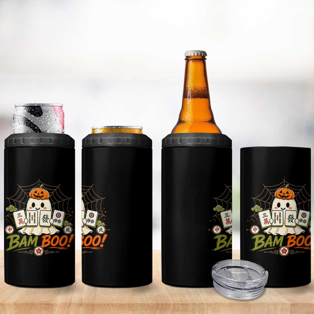 Halloween Ghost Playing Mahjong Spooky Boo Funny Costume 4 in 1 Can Cooler Tumbler Mahjong Lover Gift