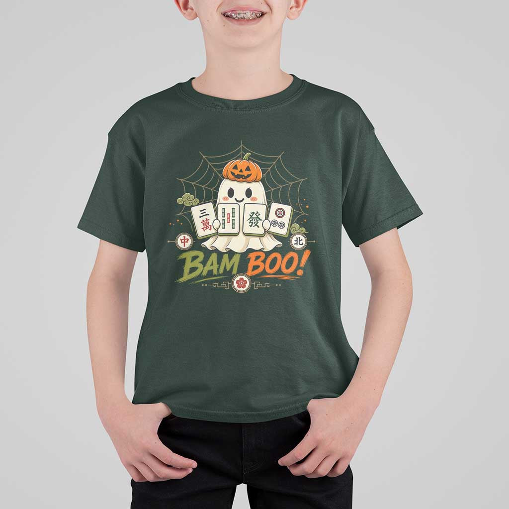 Halloween Ghost Playing Mahjong Spooky Boo Funny Costume T Shirt For Kid Mahjong Lover Gift
