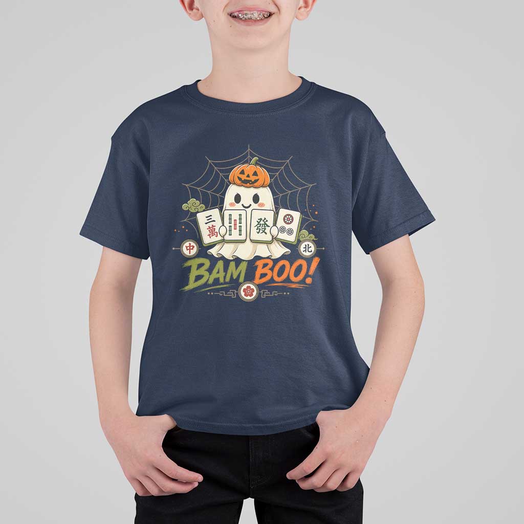 Halloween Ghost Playing Mahjong Spooky Boo Funny Costume T Shirt For Kid Mahjong Lover Gift