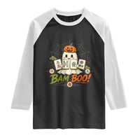 Halloween Ghost Playing Mahjong Spooky Boo Funny Costume Raglan Shirt Mahjong Lover Gift