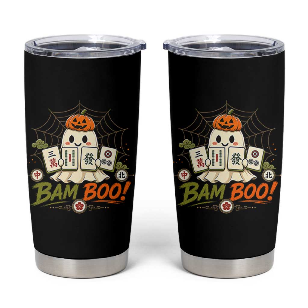 Halloween Ghost Playing Mahjong Spooky Boo Funny Costume Tumbler Cup Mahjong Lover Gift