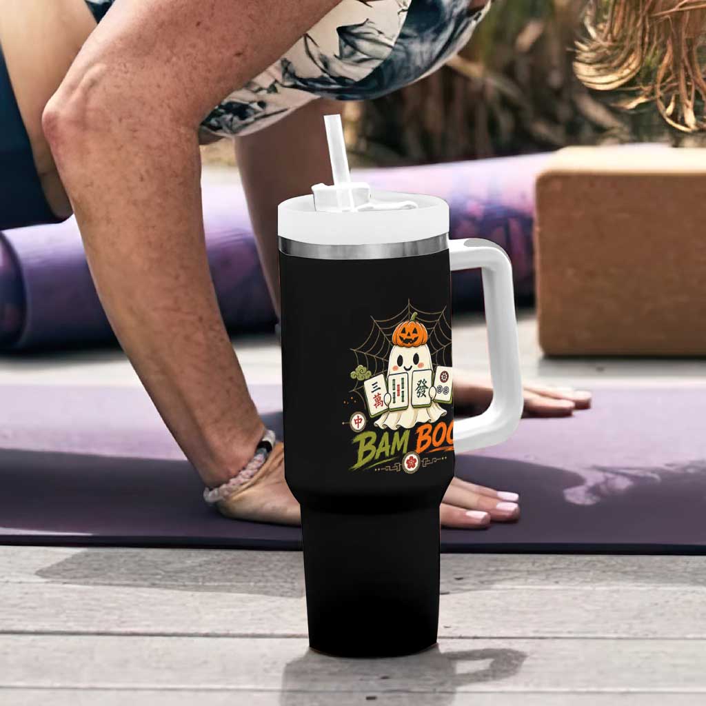 Halloween Ghost Playing Mahjong Spooky Boo Funny Costume Tumbler With Handle Mahjong Lover Gift