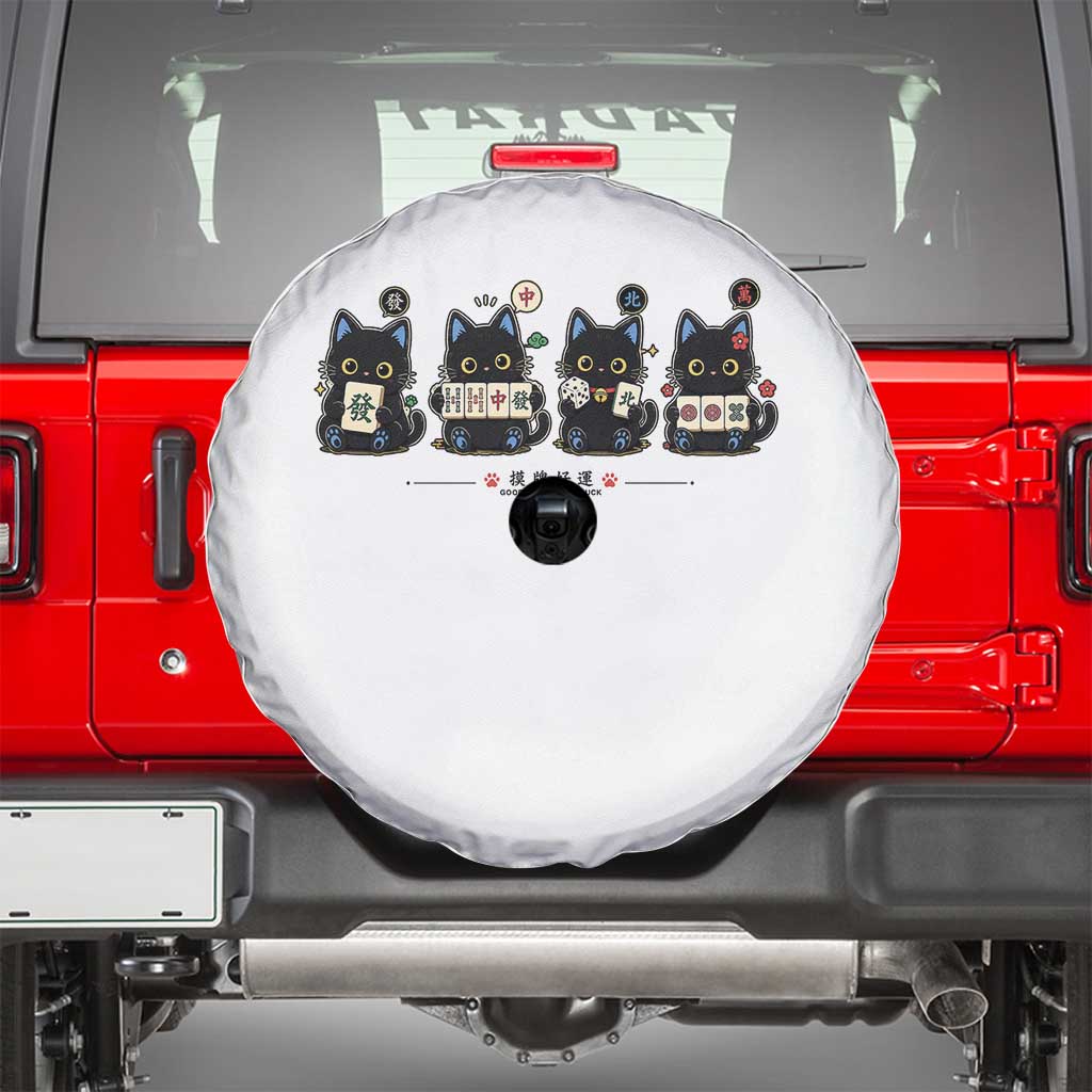 Black Cat Mahjong Lover Cute Graphic Spare Tire Cover