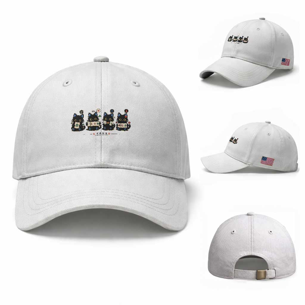 Black Cat Mahjong Lover Cute Graphic Baseball Cap