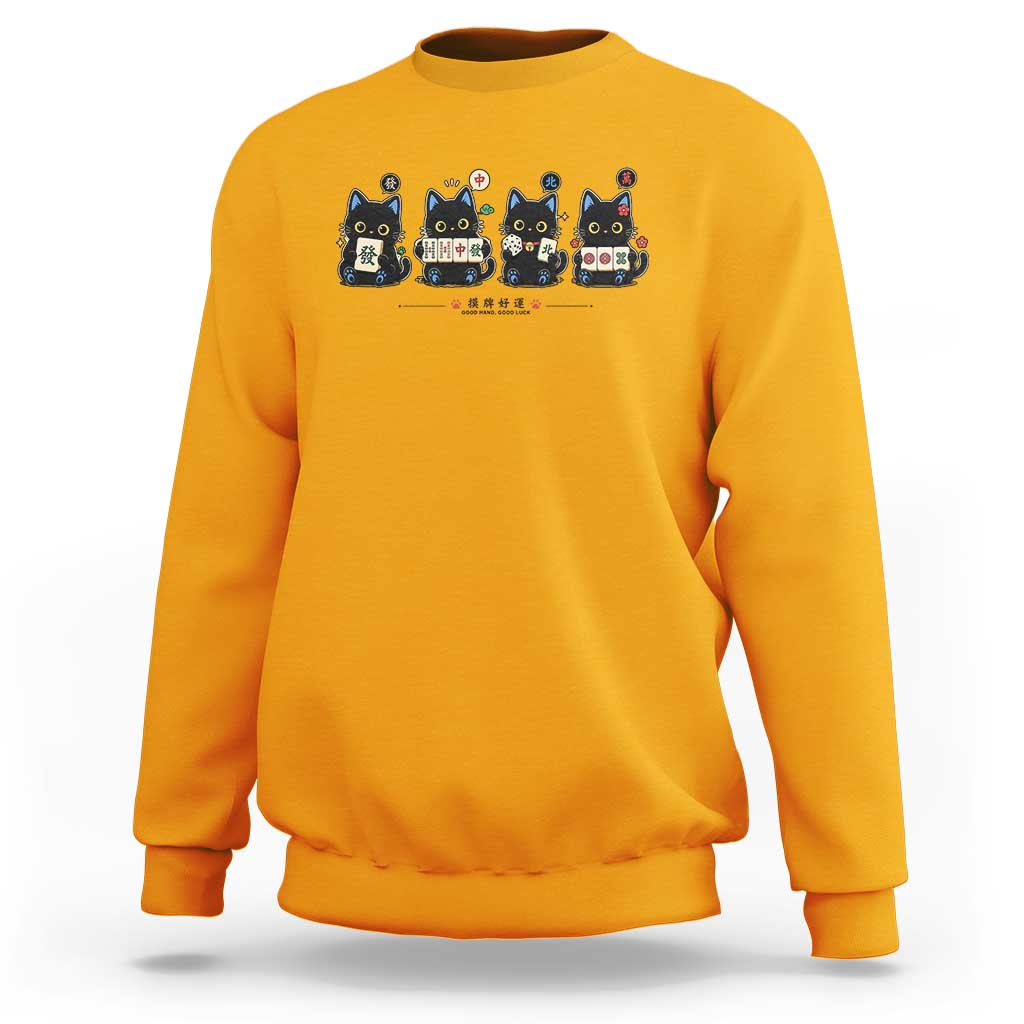 Black Cat Mahjong Lover Cute Graphic Sweatshirt