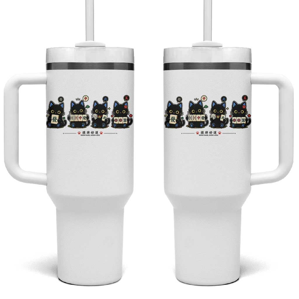 Black Cat Mahjong Lover Cute Graphic Tumbler With Handle