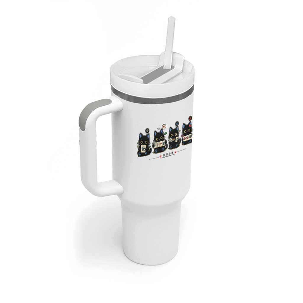 Black Cat Mahjong Lover Cute Graphic Tumbler With Handle
