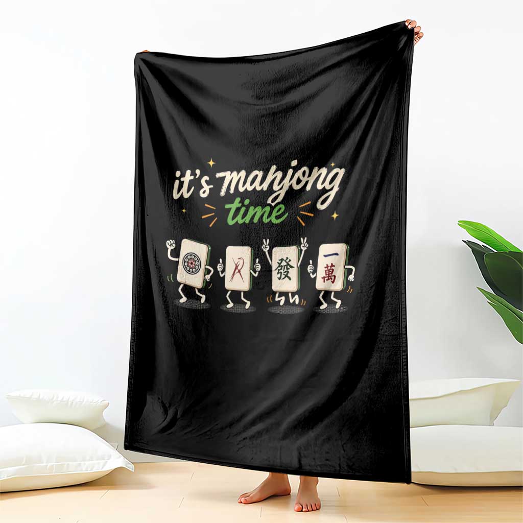 Its Mahjong Time Throw Blanket Funny Cartoon Mahjong Tiles Gathering Game Night