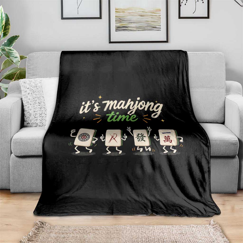 Its Mahjong Time Throw Blanket Funny Cartoon Mahjong Tiles Gathering Game Night