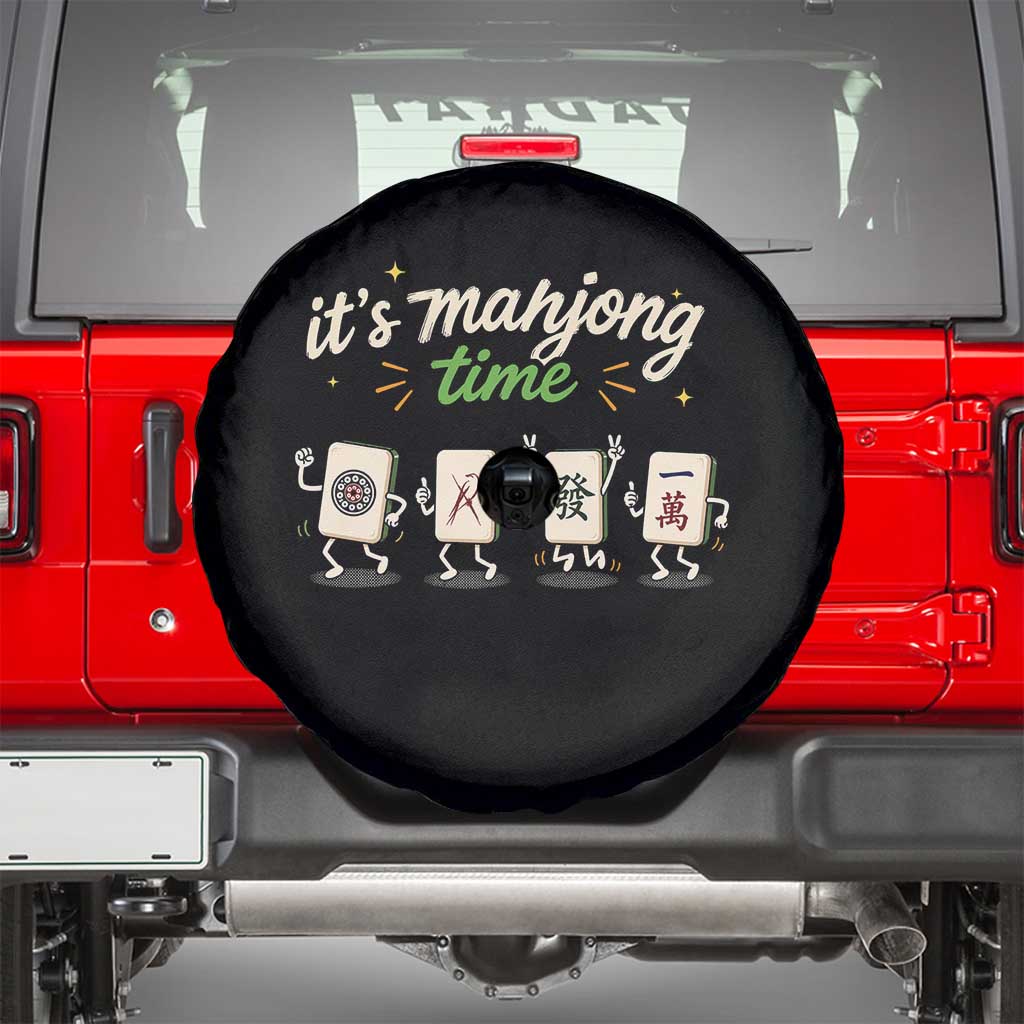 Its Mahjong Time Spare Tire Cover Funny Cartoon Mahjong Tiles Gathering Game Night