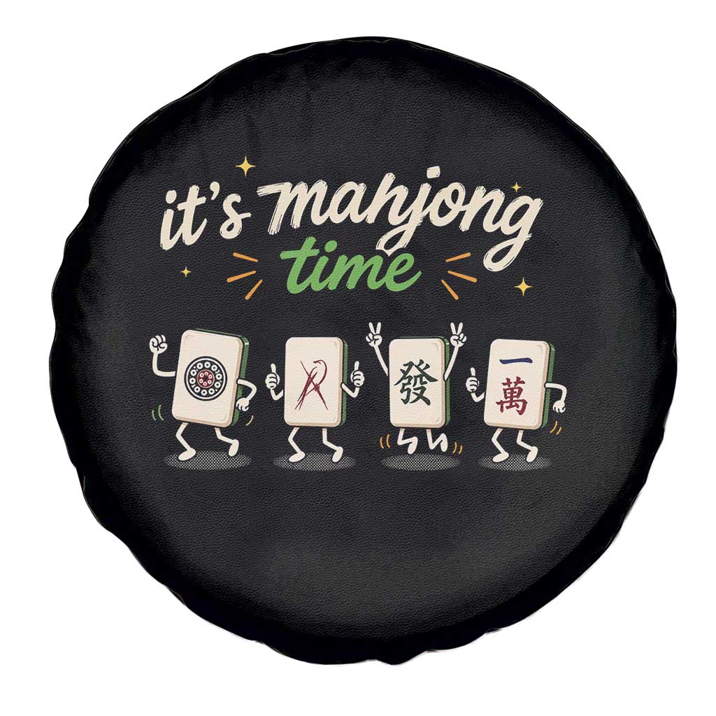 Its Mahjong Time Spare Tire Cover Funny Cartoon Mahjong Tiles Gathering Game Night