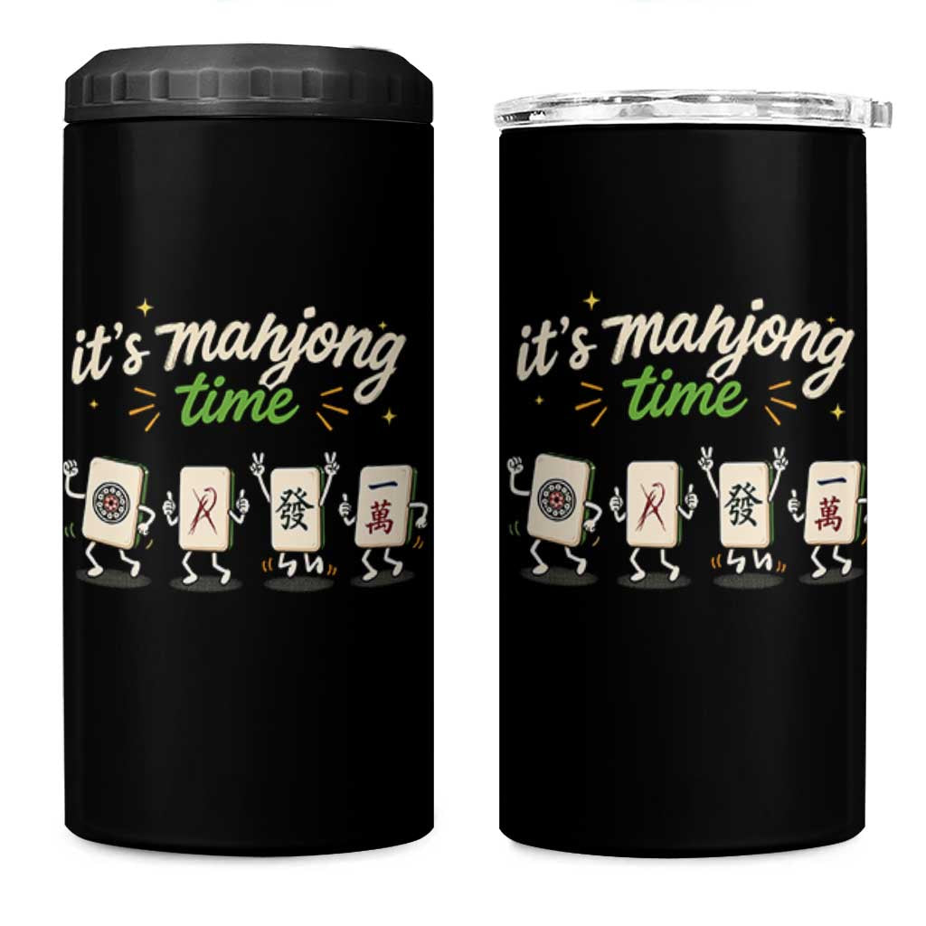 Its Mahjong Time 4 in 1 Can Cooler Tumbler Funny Cartoon Mahjong Tiles Gathering Game Night