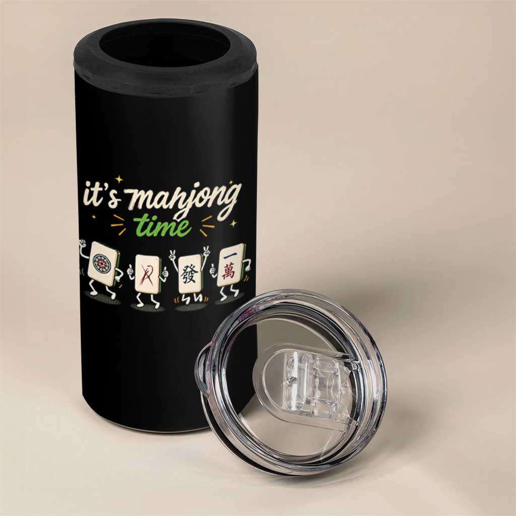 Its Mahjong Time 4 in 1 Can Cooler Tumbler Funny Cartoon Mahjong Tiles Gathering Game Night