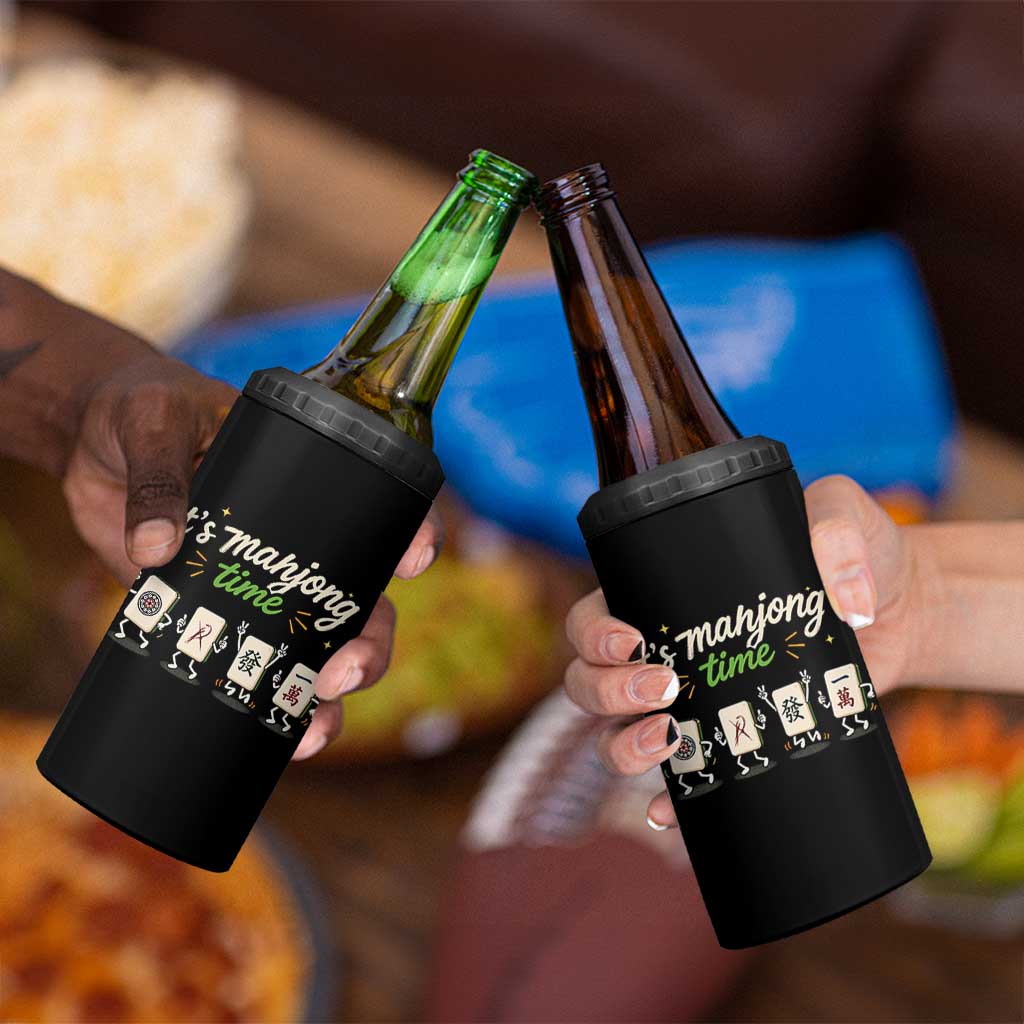 Its Mahjong Time 4 in 1 Can Cooler Tumbler Funny Cartoon Mahjong Tiles Gathering Game Night