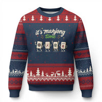 Its Mahjong Time Ugly Christmas Sweater Funny Cartoon Mahjong Tiles Gathering Game Night
