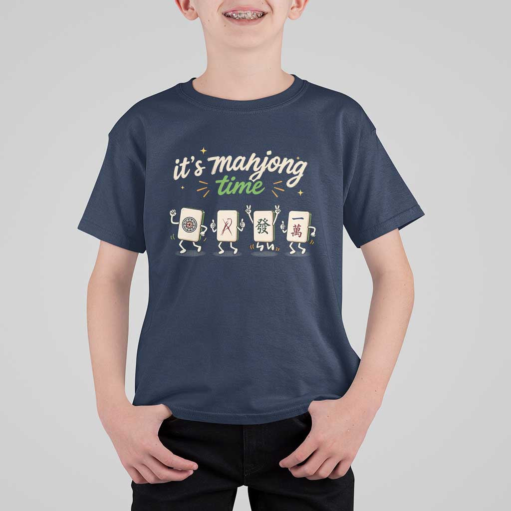 Its Mahjong Time T Shirt For Kid Funny Cartoon Mahjong Tiles Gathering Game Night