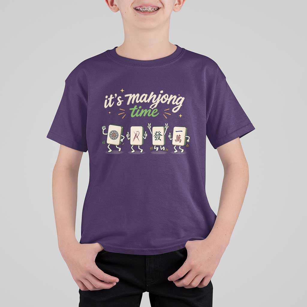 Its Mahjong Time T Shirt For Kid Funny Cartoon Mahjong Tiles Gathering Game Night