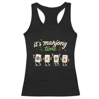 Its Mahjong Time Racerback Tank Top Funny Cartoon Mahjong Tiles Gathering Game Night