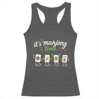 Its Mahjong Time Racerback Tank Top Funny Cartoon Mahjong Tiles Gathering Game Night