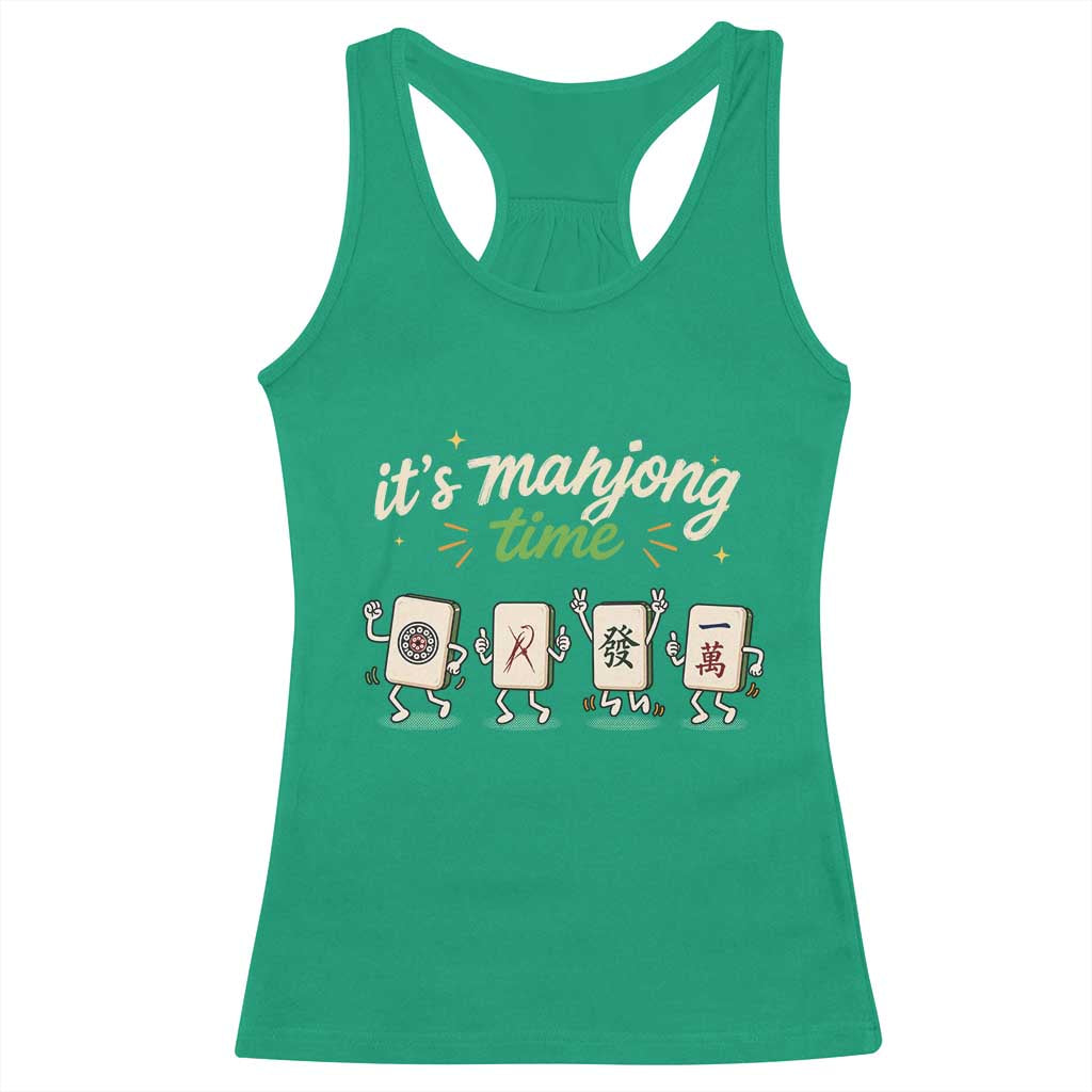 Its Mahjong Time Racerback Tank Top Funny Cartoon Mahjong Tiles Gathering Game Night
