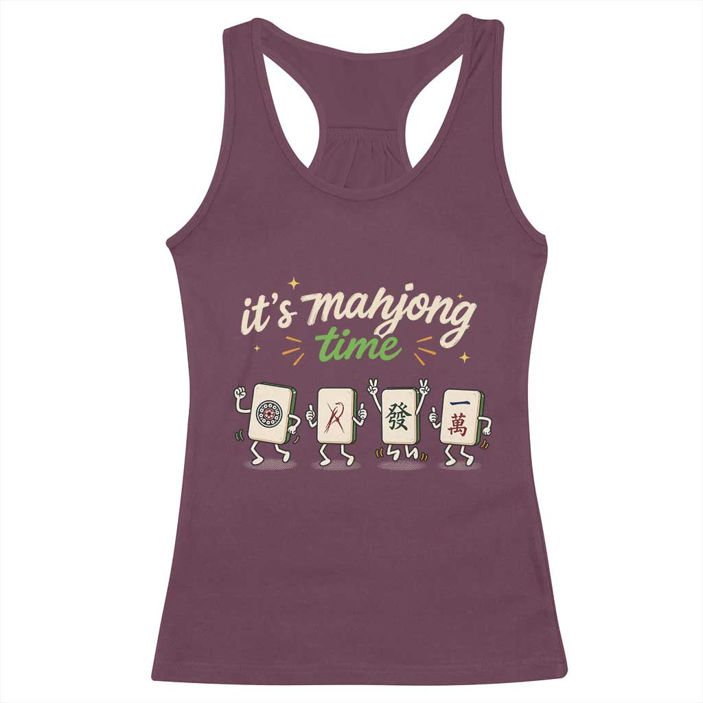 Its Mahjong Time Racerback Tank Top Funny Cartoon Mahjong Tiles Gathering Game Night