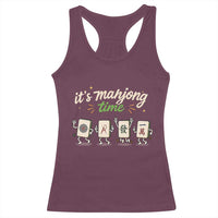 Its Mahjong Time Racerback Tank Top Funny Cartoon Mahjong Tiles Gathering Game Night