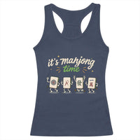 Its Mahjong Time Racerback Tank Top Funny Cartoon Mahjong Tiles Gathering Game Night