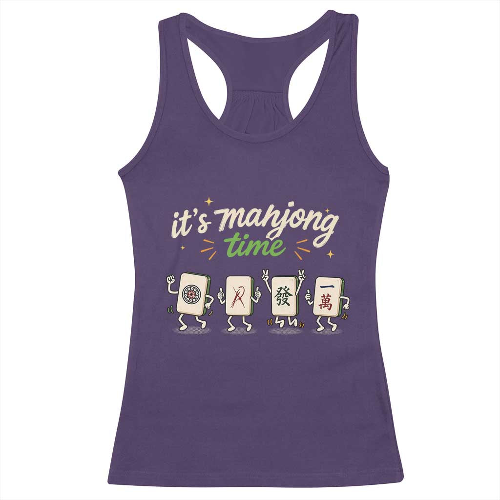 Its Mahjong Time Racerback Tank Top Funny Cartoon Mahjong Tiles Gathering Game Night