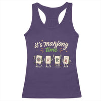 Its Mahjong Time Racerback Tank Top Funny Cartoon Mahjong Tiles Gathering Game Night