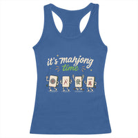Its Mahjong Time Racerback Tank Top Funny Cartoon Mahjong Tiles Gathering Game Night