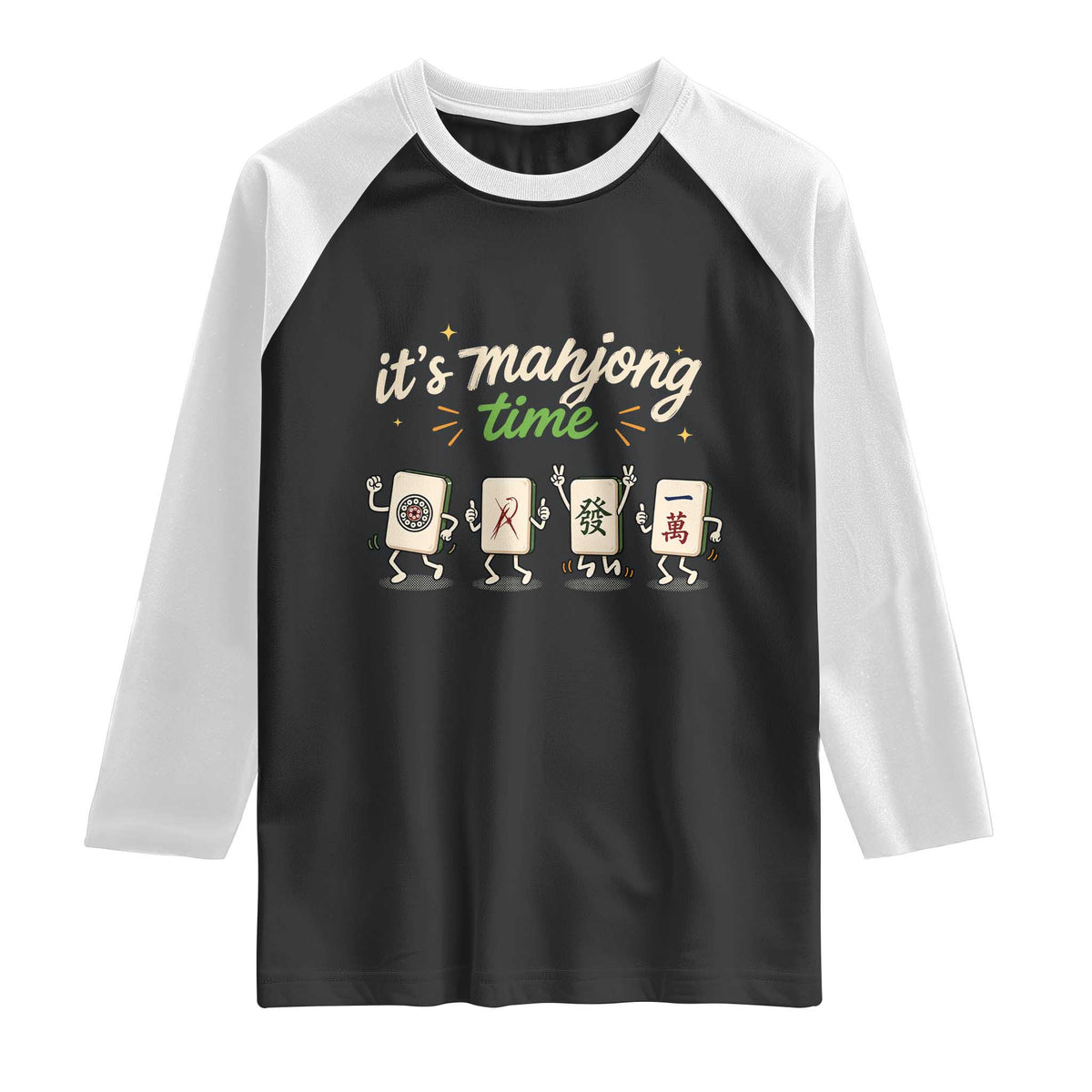Its Mahjong Time Raglan Shirt Funny Cartoon Mahjong Tiles Gathering Game Night