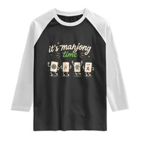 Its Mahjong Time Raglan Shirt Funny Cartoon Mahjong Tiles Gathering Game Night