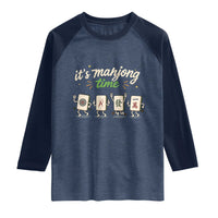 Its Mahjong Time Raglan Shirt Funny Cartoon Mahjong Tiles Gathering Game Night