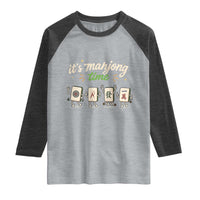 Its Mahjong Time Raglan Shirt Funny Cartoon Mahjong Tiles Gathering Game Night