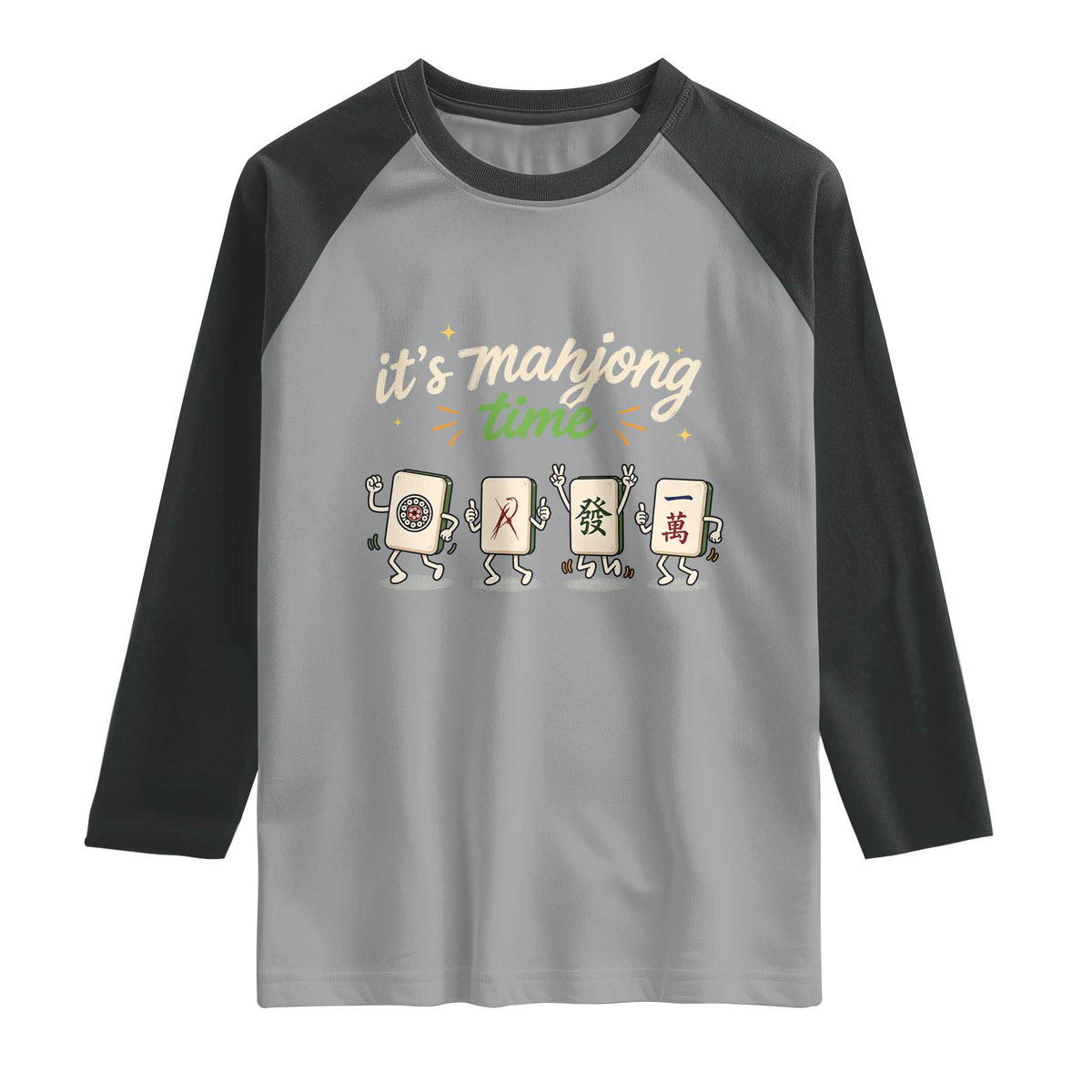 Its Mahjong Time Raglan Shirt Funny Cartoon Mahjong Tiles Gathering Game Night