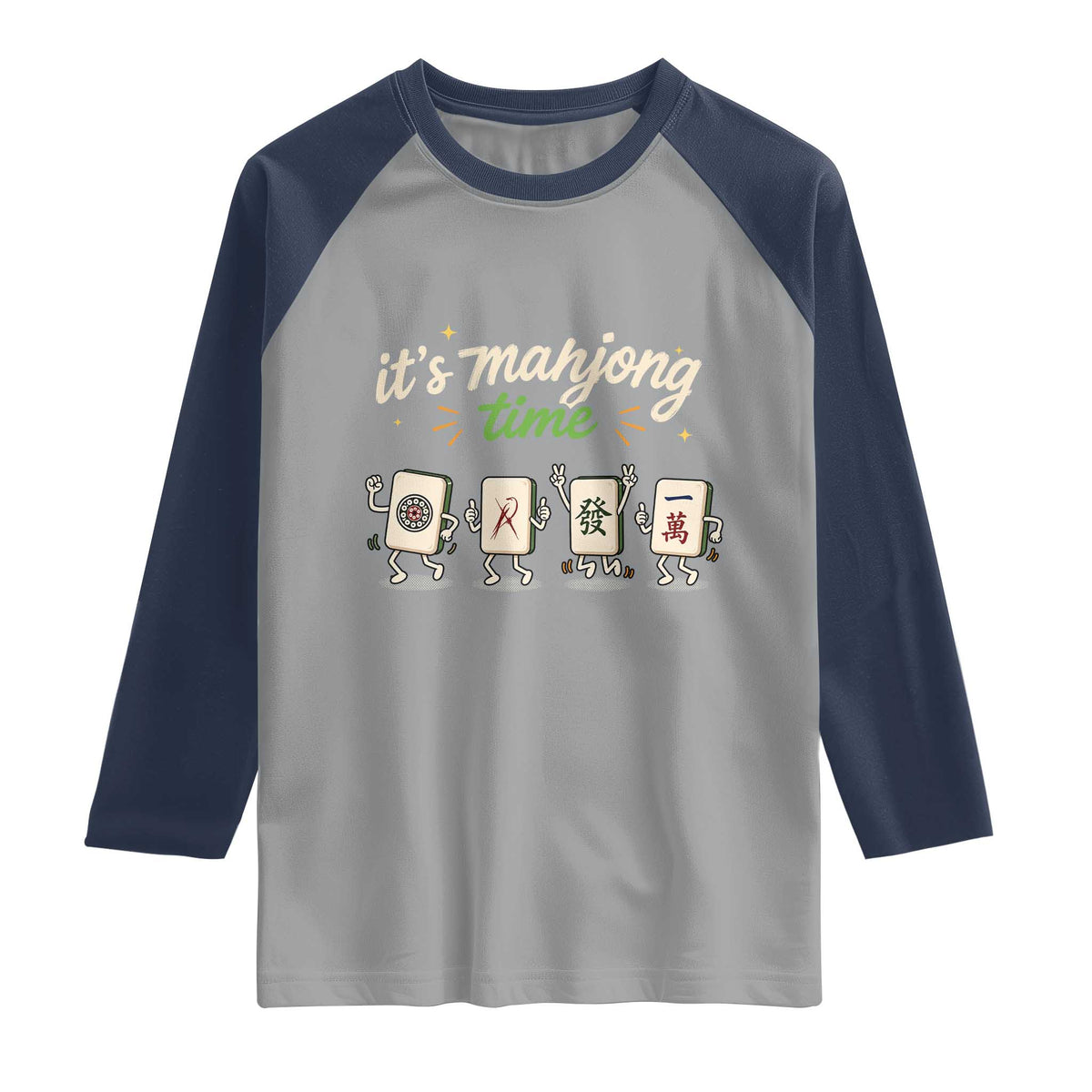 Its Mahjong Time Raglan Shirt Funny Cartoon Mahjong Tiles Gathering Game Night