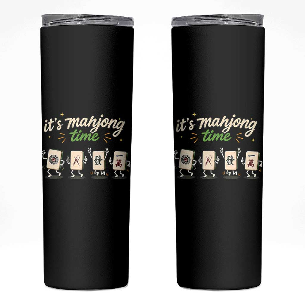 Its Mahjong Time Skinny Tumbler Funny Cartoon Mahjong Tiles Gathering Game Night