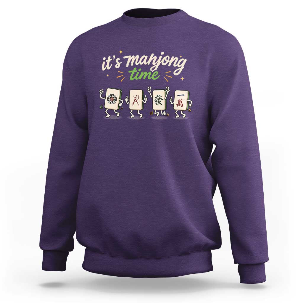 Its Mahjong Time Sweatshirt Funny Cartoon Mahjong Tiles Gathering Game Night