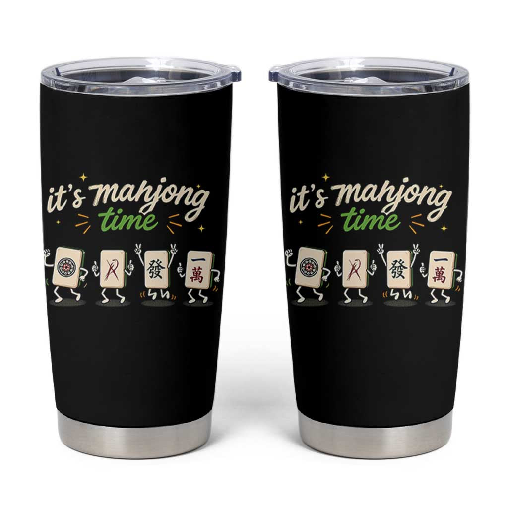 Its Mahjong Time Tumbler Cup Funny Cartoon Mahjong Tiles Gathering Game Night