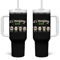 Its Mahjong Time Tumbler With Handle Funny Cartoon Mahjong Tiles Gathering Game Night