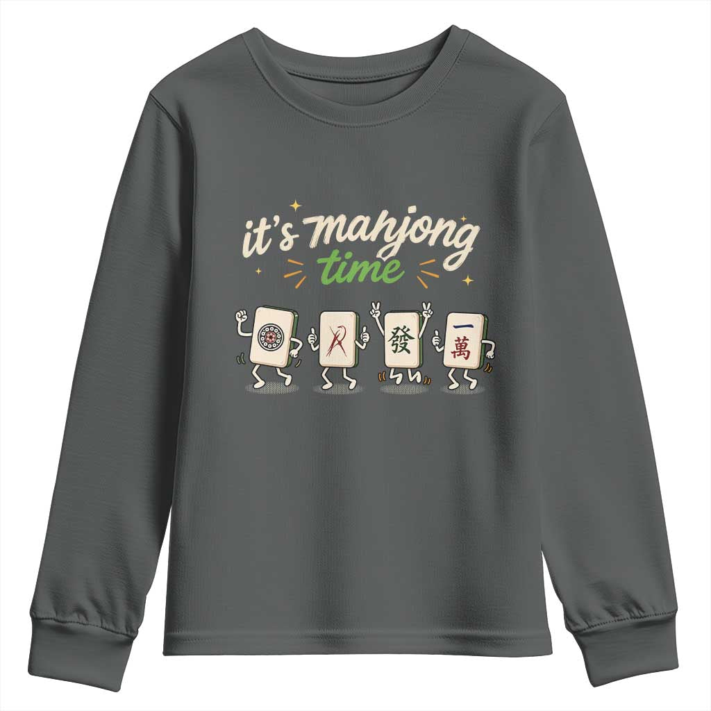 Its Mahjong Time Youth Sweatshirt Funny Cartoon Mahjong Tiles Gathering Game Night
