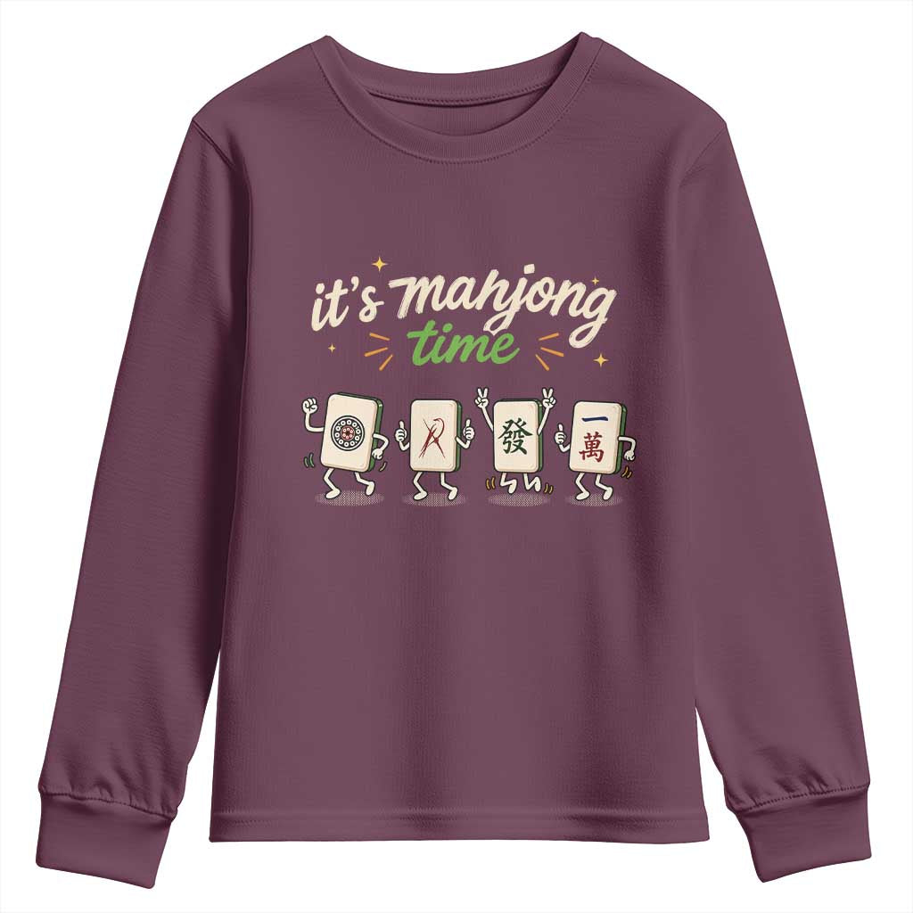 Its Mahjong Time Youth Sweatshirt Funny Cartoon Mahjong Tiles Gathering Game Night