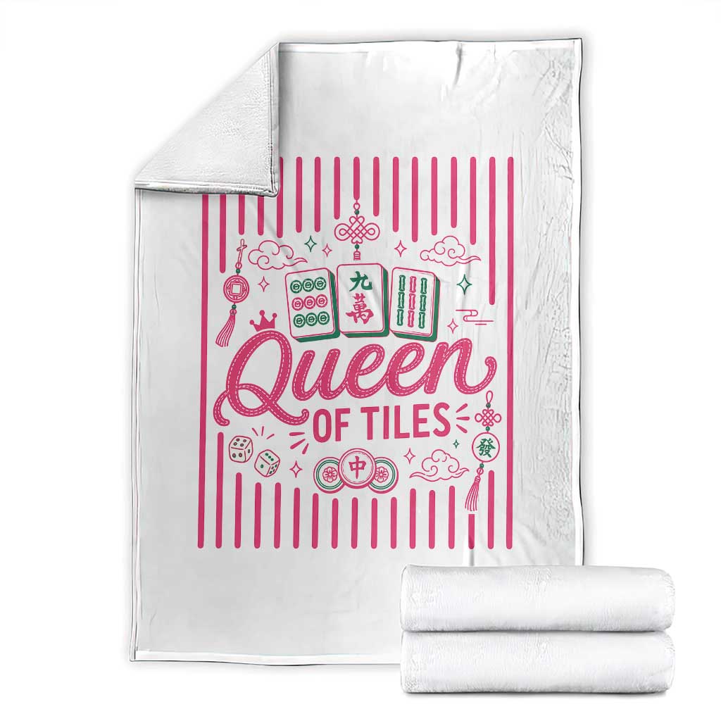 Queen Of Tiles Pink Mahjong Lover Game Night Graphic Throw Blanket