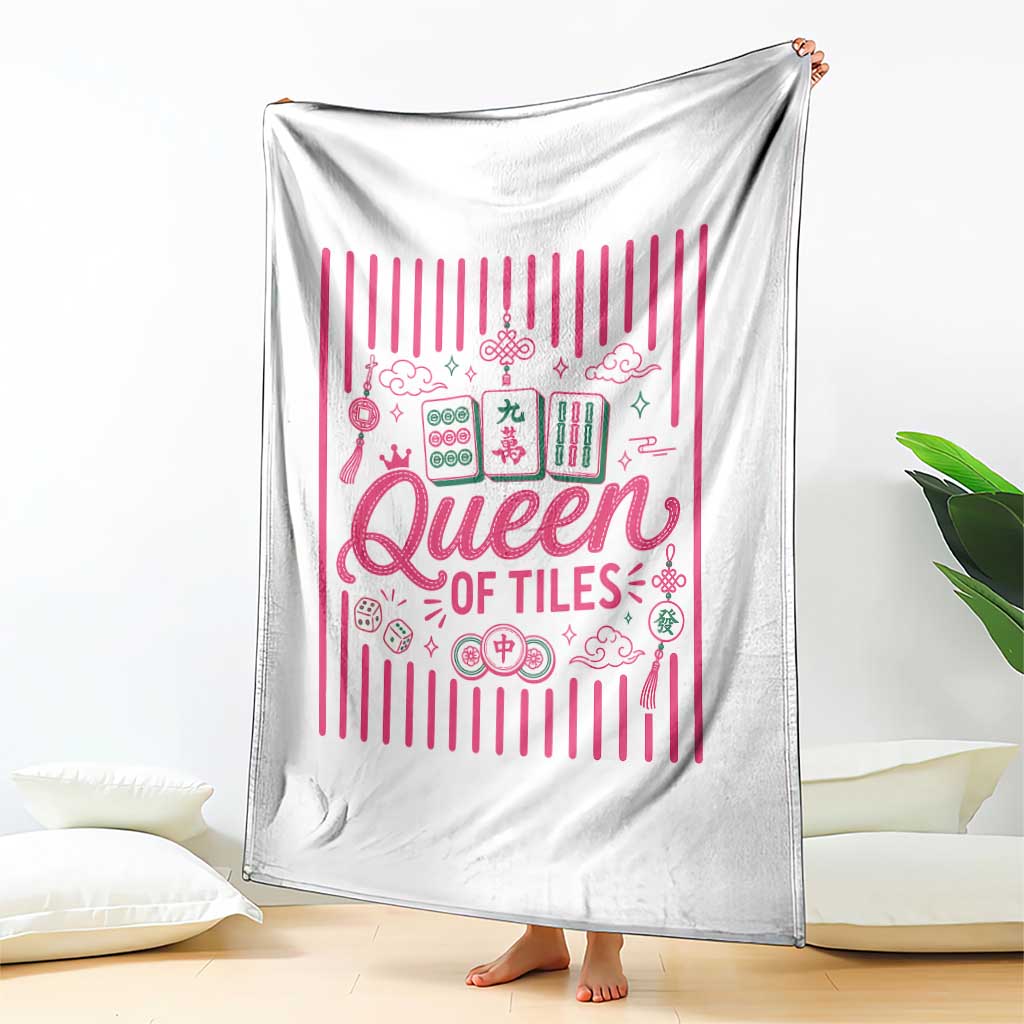 Queen Of Tiles Pink Mahjong Lover Game Night Graphic Throw Blanket