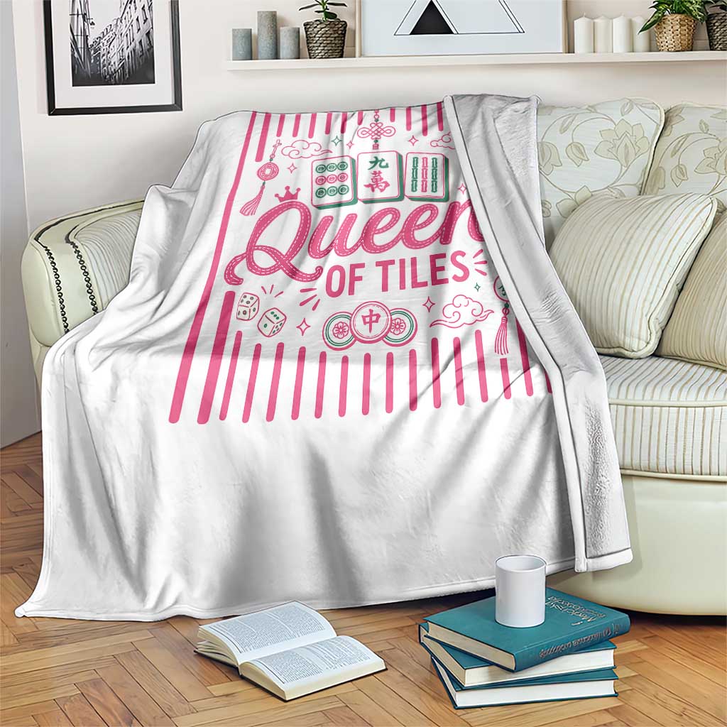 Queen Of Tiles Pink Mahjong Lover Game Night Graphic Throw Blanket