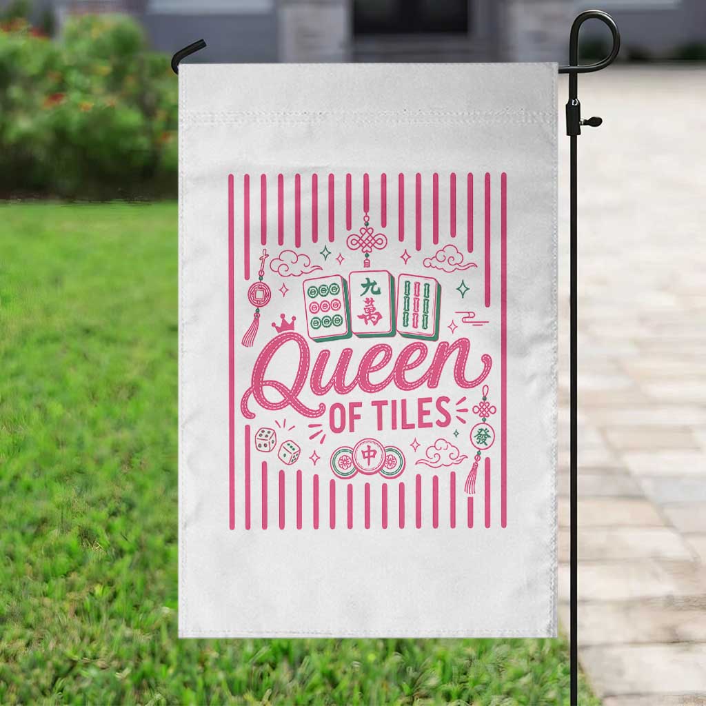 Queen Of Tiles Pink Mahjong Lover Game Night Graphic Garden Flag